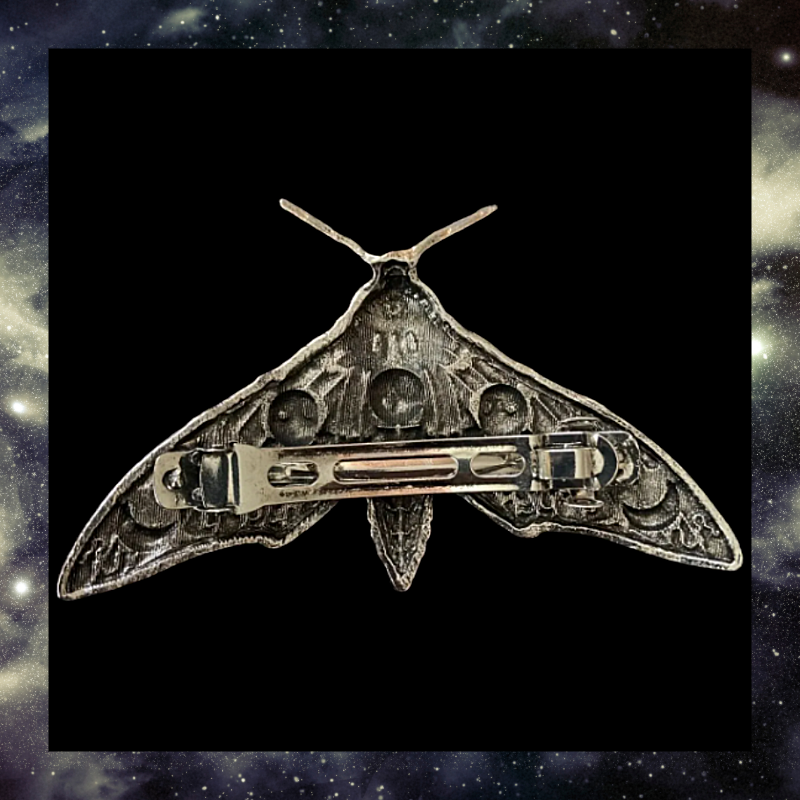 Celestial Moon Moth Vintage Hair Barrette Clip