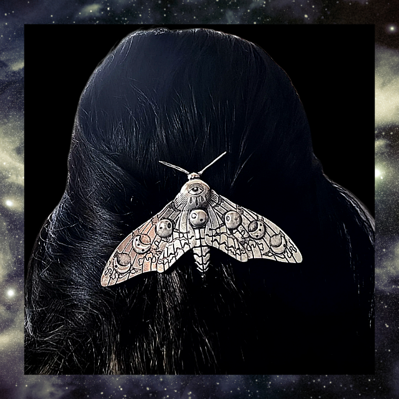 Celestial Moon Moth Vintage Hair Barrette Clip