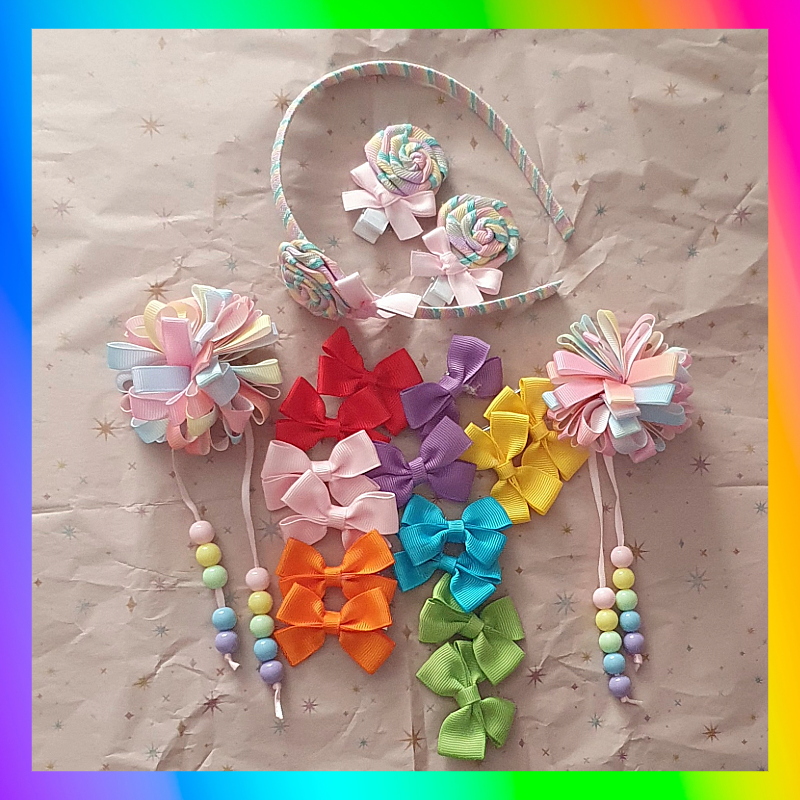 Rainbow themed hair accessory set