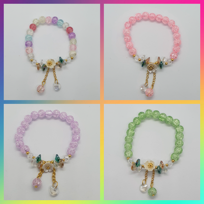 Crackled glass bead and daisy flower bracelet