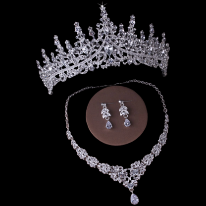 Royal style crystal rhinestone tiara and matching jewellery set necklace and earrings