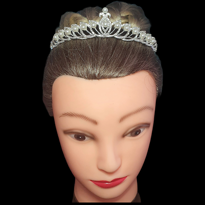 Crystal and pearl silver tiara for bridal, weddings, proms and other occasions