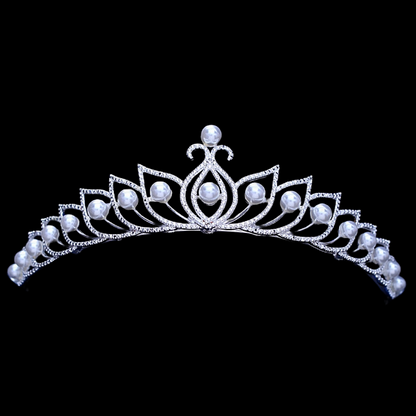Crystal and pearl silver tiara for bridal, weddings, proms and other occasions