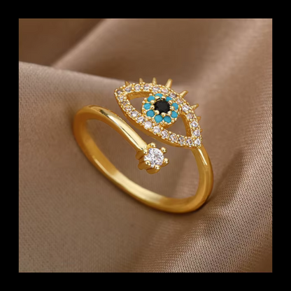 Evil eye crystal rhinestone adjustable ring