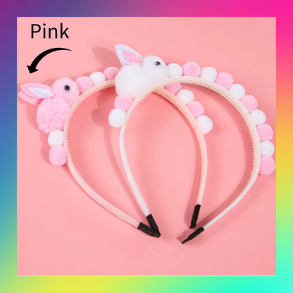 Eater bunny rabbit pink and white pom pom headband