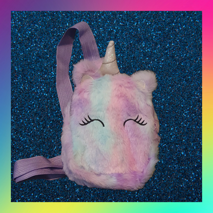 Fluffy mini plush unicorn shoulder bag backpack