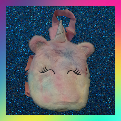 Fluffy mini plush unicorn shoulder bag backpack