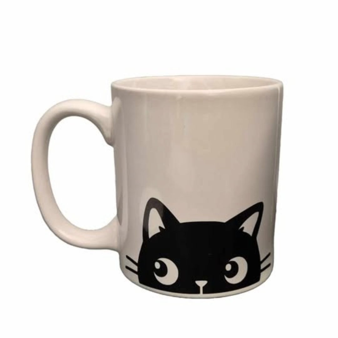 Ceramic mug with vinyl cat design