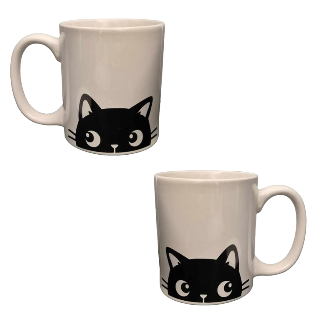 Ceramic mug with vinyl cat design