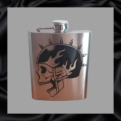 personalised 7oz stainless steel silver biker skull hip flask