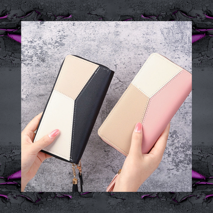 Long PU Leather Zipper Purse Pink/Cream