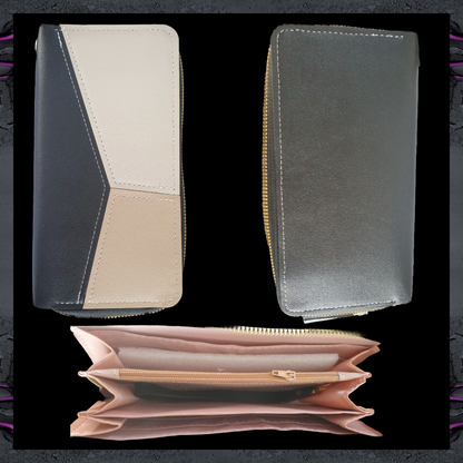 Long PU Leather Zipper Purse Pink/Cream