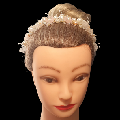 Elegant Faux Pearl And Flower Wreath Headband Vine Hair Headdress