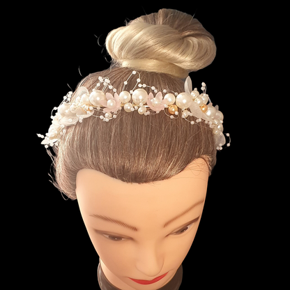 Elegant Faux Pearl And Flower Wreath Headband Vine Hair Headdress