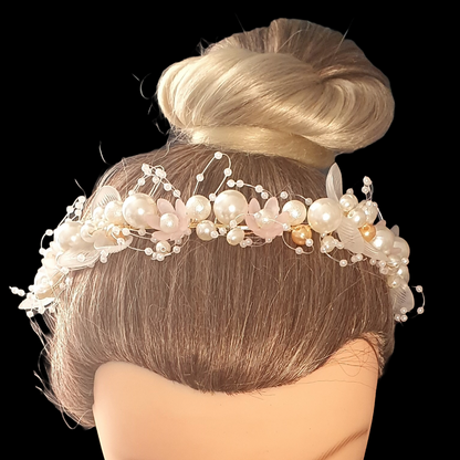 Elegant Faux Pearl And Flower Wreath Headband Vine Hair Headdress