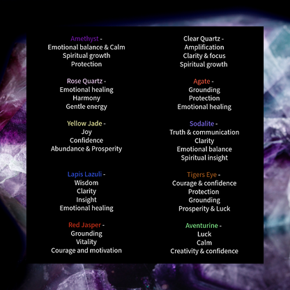 14 piece set of crystal gemstones - 7 double pointed end hexagonal and 7 smooth tumble stones