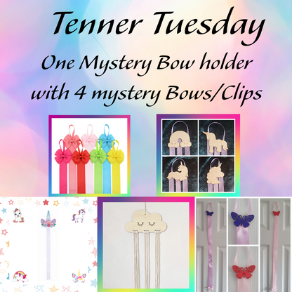 Tenner Tuesday Mystery Bow holder with 4 Bows/clips
