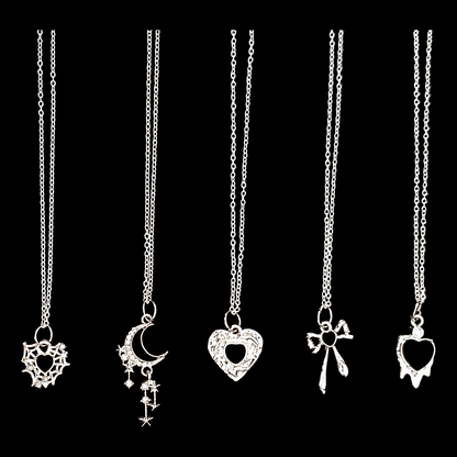 Gothic black heart moon stars webs and bows pendant necklace