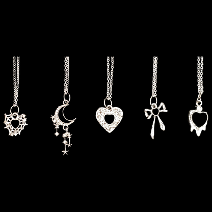 Gothic black heart moon stars webs and bows pendant necklace