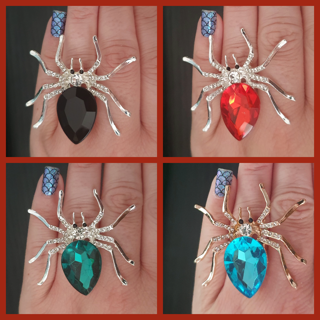 Metal spider gemmed adjustable ring