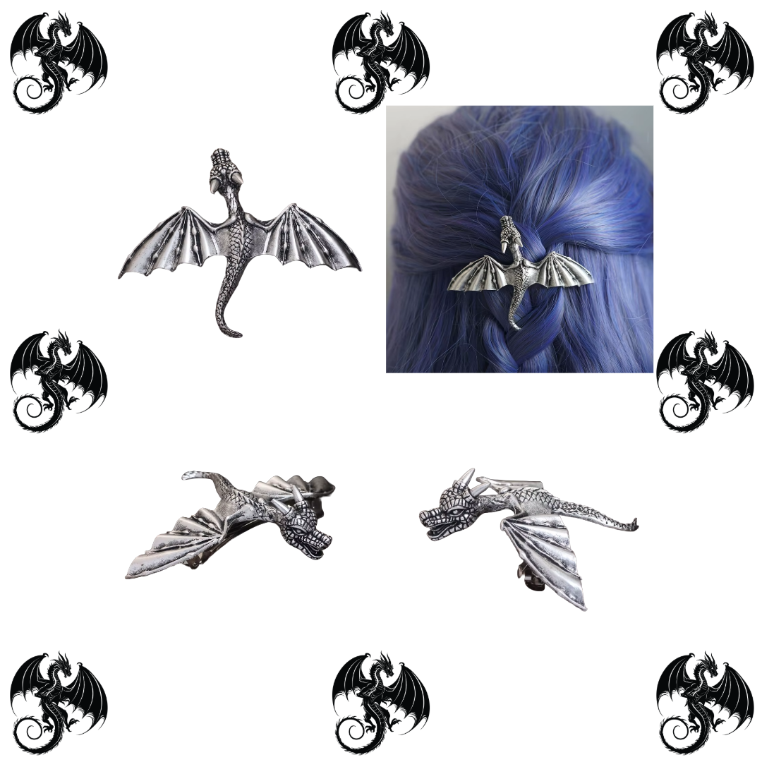 Silver dragon hair barrette clip
