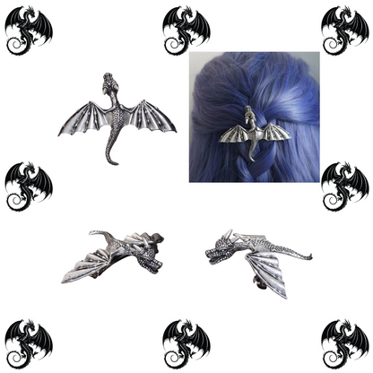 Silver dragon hair barrette clip