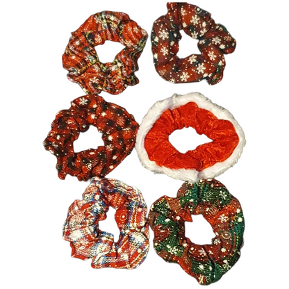Christmas hair scrunchie set of 6