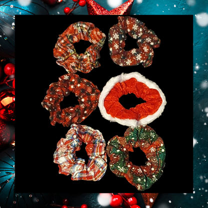 Christmas hair scrunchie set of 6