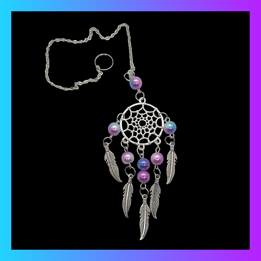 Dream catcher hanging ornament with beads and feather detail