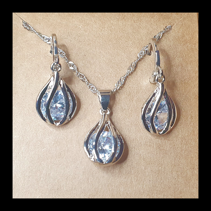 Caged Cubic Zirconia Necklace And Earring Set