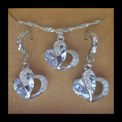 Double Heart Cubic Zirconia Necklace And Earring Set