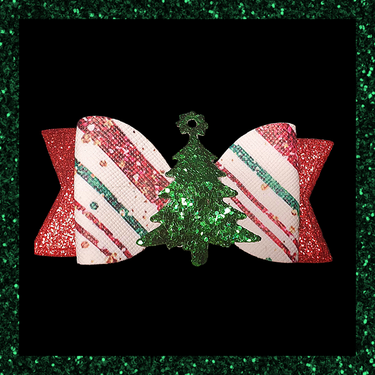 Christmas tree tinsel candy cane hair bow