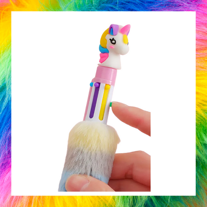 Pack of 2 fluffy rainbow unicorn 6 colour writing pens