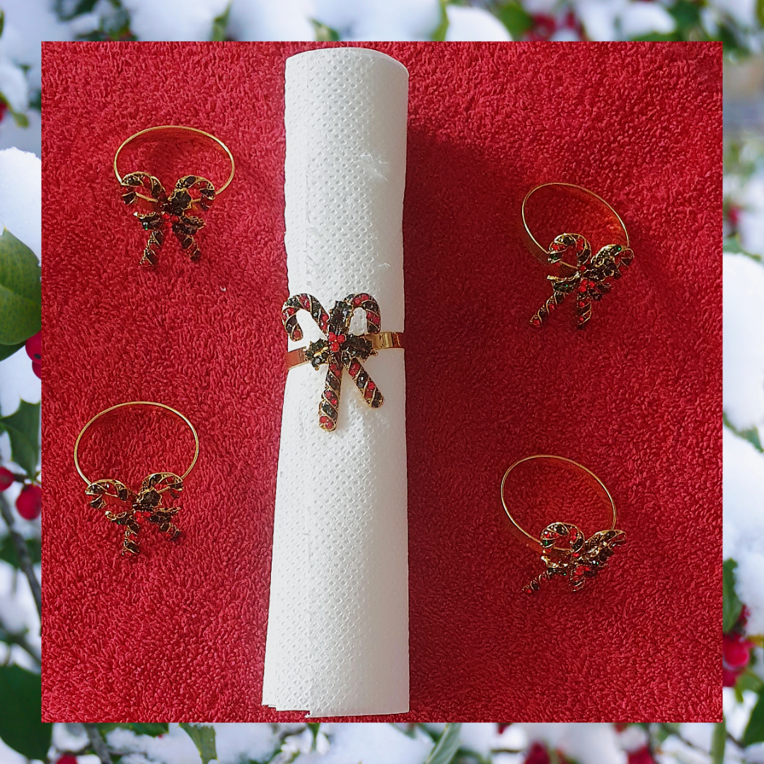 Christmas Candy Cane & Holly Napkin Ring Holders