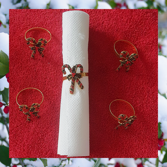 Christmas Candy Cane & Holly Napkin Ring Holders