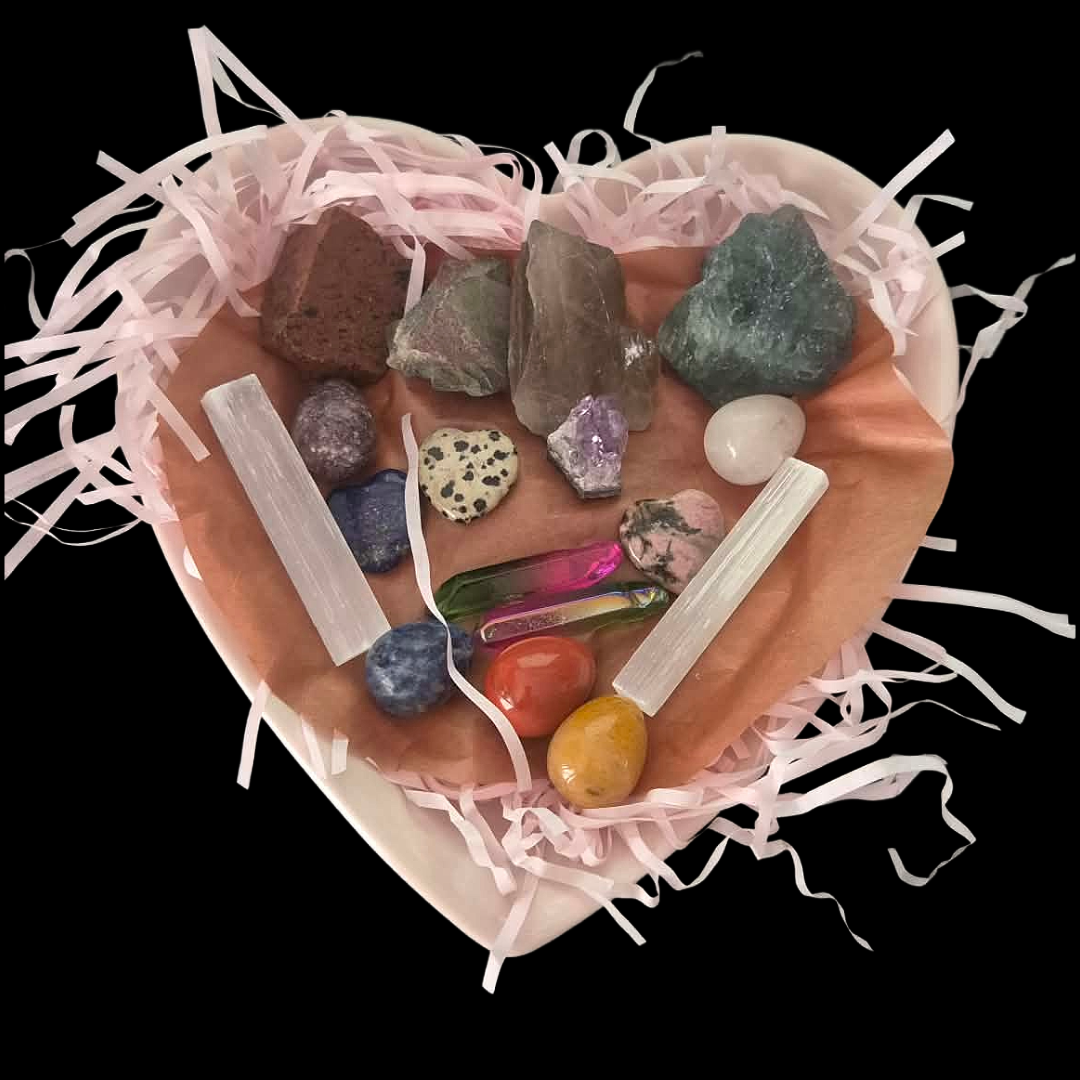 Many Blessings Crystal Heart Bowl 1 – Gemstones for Clarity, Calm, Love, Protection, Healing, Intuition, Strength, Grounding & Abundance