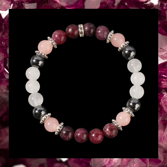 Garnet, Rose Quartz, Hematite, Milky Quartz Bracelet