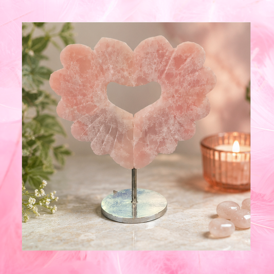 Gemstone flower heart mini display sculpture