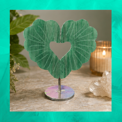 Gemstone flower heart mini display sculpture