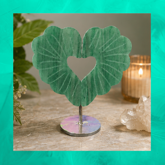 Gemstone flower heart mini display sculpture
