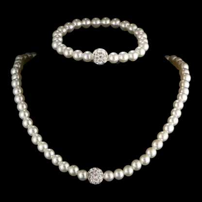 Faux pearl and rhine stone necklace, earring and bracelet sets