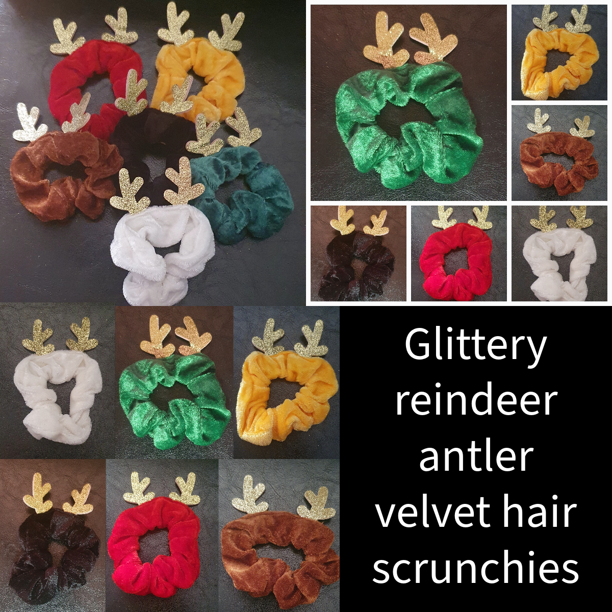 Glittery reindeer antler velvet hair scrunchie