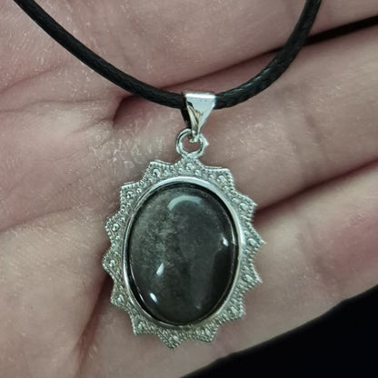 Silver sheen obsidian pendant necklace