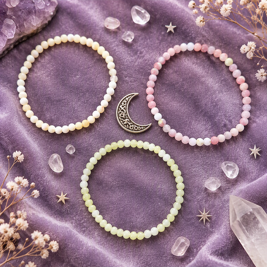 Gemstone Bracelet Trio Set - Plum Blossom Jasper Yellow Jade and Orange Calcite
