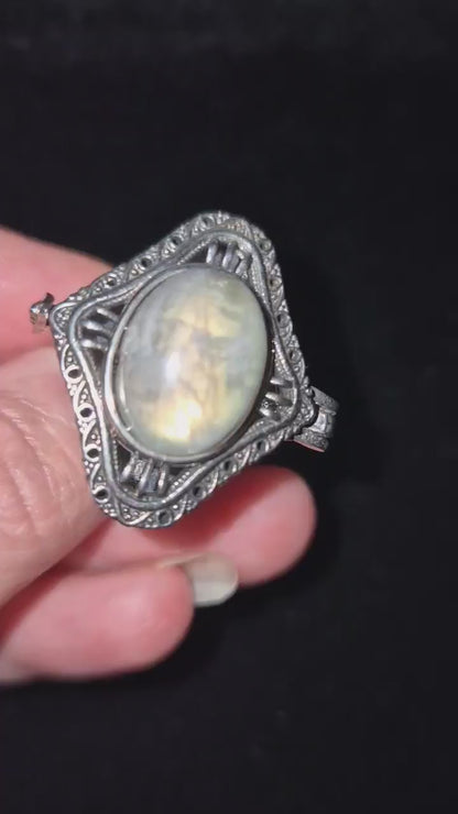 Labradorite Locket Adjustable Ring