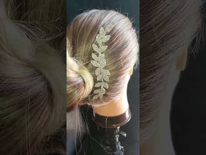Crystal hair side wedding hair comb with leaf design