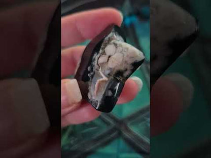 Black Flower Agate Star Carving • 42g Celestial Crystal • Rare Bloom Pattern