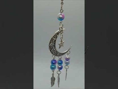 Moon and star love you hanging ornament with beads and feather detail