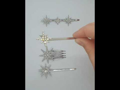 Celestial Star rhinestone silver gold bridal party hair updo clip slide four piece set