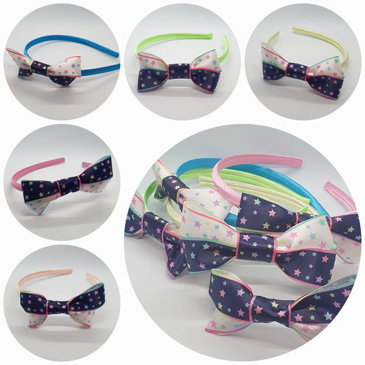 Satin headband with starry ribbon bows